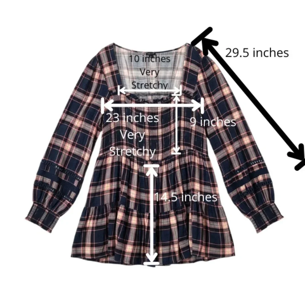 EUC Torrid Babydoll w/ Lace Insert Smocked Tiered Top Blue/Pink Plaid SZ4 ( 26) - Picture 7 of 8